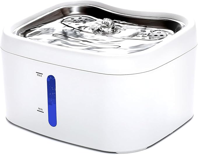 Brrnoo Cat Water Fountain Stainless Steel - 87oz/2.5L Pet Drinking Fountain for Cats Indoor - Automatic Cat Watering Dispenser Bowl with Water Level Window - Quiet for Cats & Dogs (C)