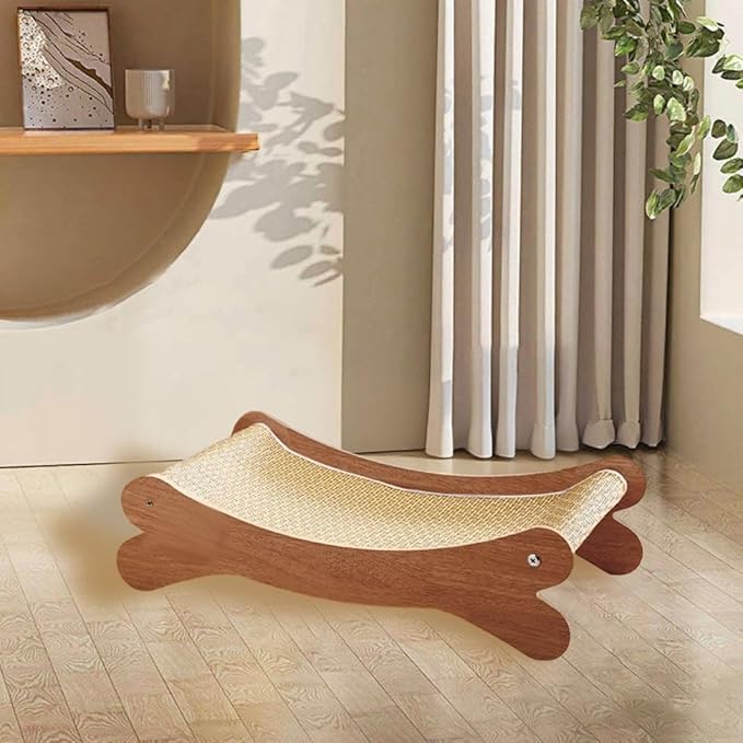 2-in-1 Cat Scratch Chair, Elevated Bed, Hammock Beach Chair Lounger, Wooden Cat Furniture, Cats Lounger with Sisal Mat, Hammocks, Cats Beds Pet Bed Mat (Coffee_15x12Inch)