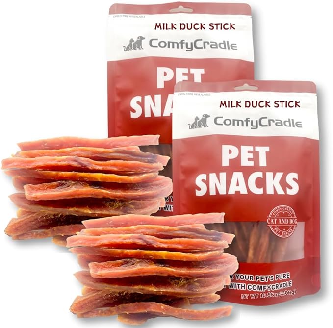 Creamy Duck & Milk Jerky, Irresistible Novel Protein Dog Treats, Calcium-Rich Tender Chews for Strong Bones & Sensitive Dogs (Duck,2 Pack x 10.58 Ounce(Pack of 2))