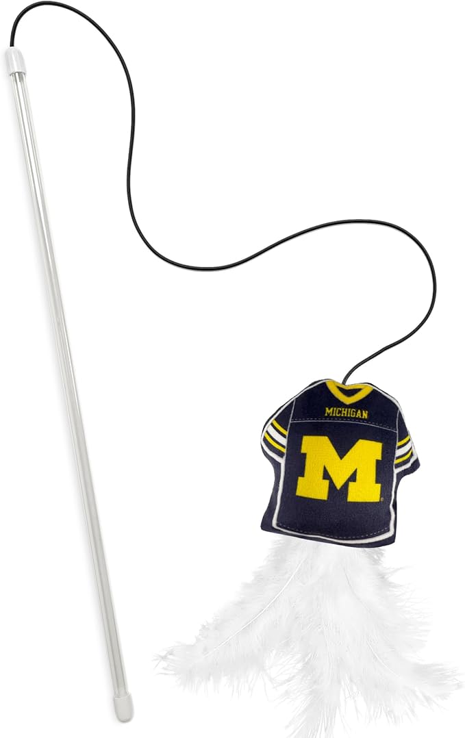 NCAA Michigan Wolverines Team Jersey Wand with CAT NIP, Cat Toy Jersey Shaped Plush Teaser Toy for Cats & Kittens - Interactive Pet Toy for Play & Exercise
