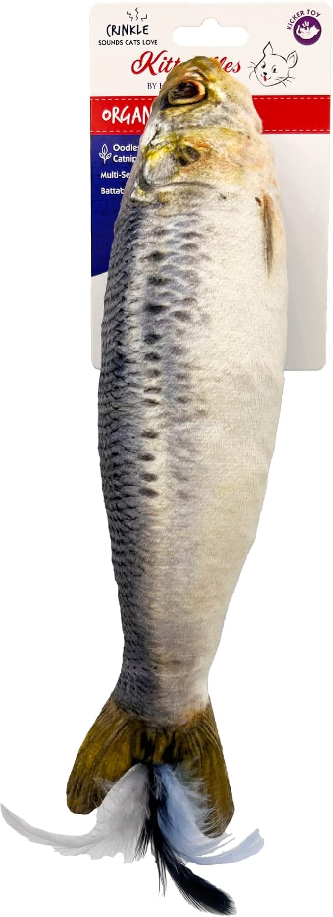 Huxley & Kent Kicker Cat Toy | Sardine | Large Strong Catnip Filled Crinkle Cat Toy | Plush and Burlap Toy Promotes Natural Hunting Instinct | Kittybelles