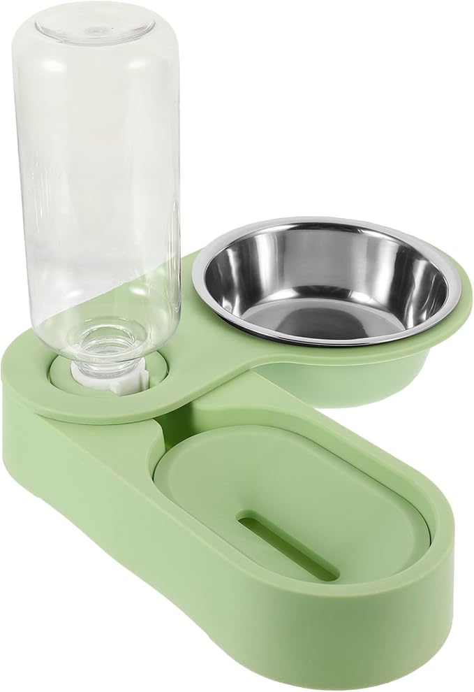 Beavorty Double Stainless Steel Cat Bowl Feeder with Detachable Bowls, Rotatable Corner Foldable Pet Feeder for Cats, Green, Suitable for Indoor Feeding and Watering