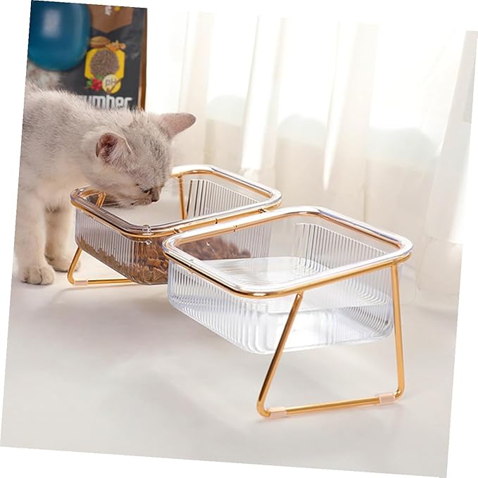 Elevated Iron Double Pet Bowl Set with Raised Bowls and Tilted Design for Cats and Dogs, Easy-Clean Feeding and Watering Dish for Multi-pet Use