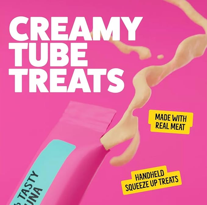 Bonkers Licky Tubes, Wet Lickable Tasty Tuna Flavor Cat Treats, Real Meat, Treats for Training or Food Topper 2 Pak (8 Tubes) Plus Cat Pom Pom Balls Toy