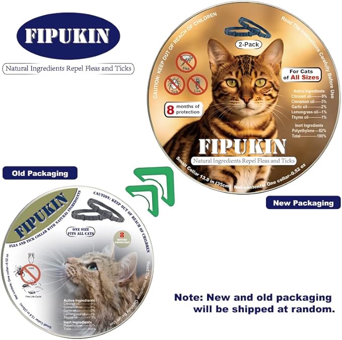 Natural Ingredients Flea Repellent Collar for Cats, Safe and Effective Flea and Tick Repellent, Waterproof, 8 Months Protection per Collar, Free Comb, One Size Fits All, 13.8 Inches, 2-Pack