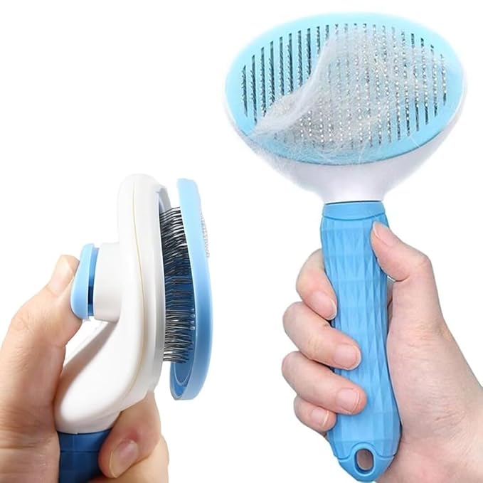 Pet Dog Hair Brush for Shedding Indoor Kitten Comb Grooming And Care Slicker Brush Stainless Steel,Cat Hair Brush for Long Hair Removal,Self Cleaning Rabbit Puppy Dogs Grooming Massaging Tool (Blue)