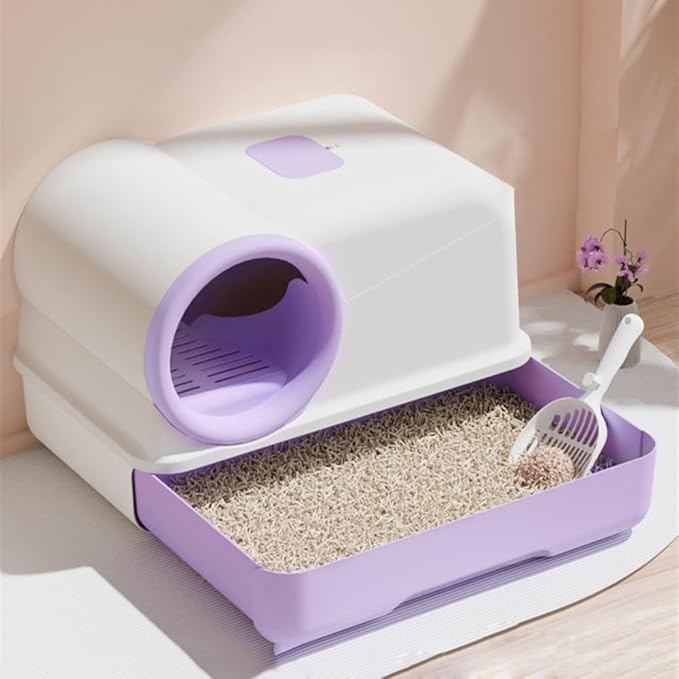 Pet Supplies, Enclosed Splash,Proof Cat Litter Box with Lid & Scoop for All Cats(Yellow)