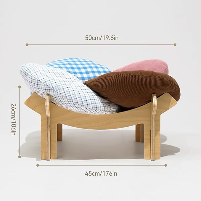 PACHIRA Elevated Cat Bed Wooden, Cat Couch Fluffy, Cat Sofa Flower for Indoor Cats, Raised Cat Bed with Washable Fluffy Cushion and Birch Wood, Cat Chair for Kitty and Puppy, Cat Furniture (Colored)