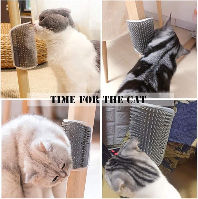 Cat Self Groomer Toy Wall Corner Massage Comb Perfect Massager Brush with Catnip (4 PCS Gray)