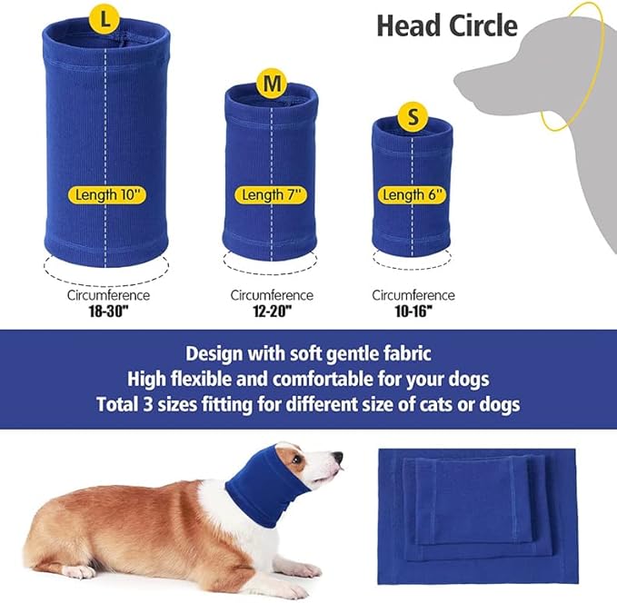 Dog Ear Cover Hematoma Noise Cancelling Protection Quiet Head Cover for Dog Wine+Blue-L