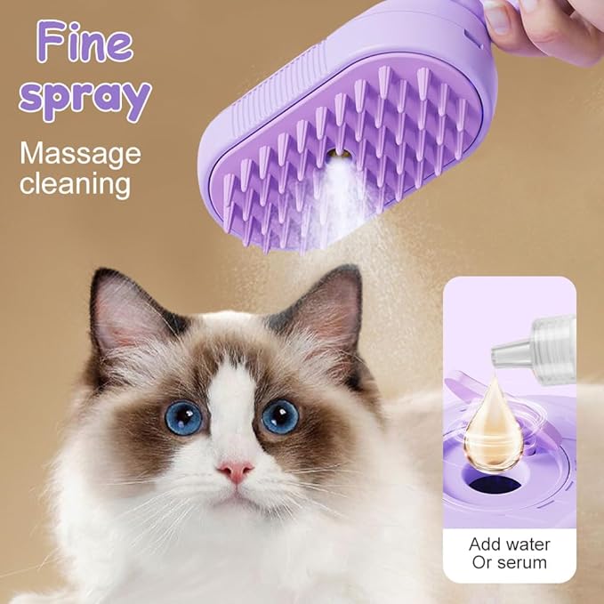 Pet Hair Brush with Steam Mist for Cats, 2026 New 3 in 1 Cat Steam Deshedding Brush with Hair Release Button, Pet Comb with Spray for Shedding & Grooming & Massaging & Cleaning (Purple)