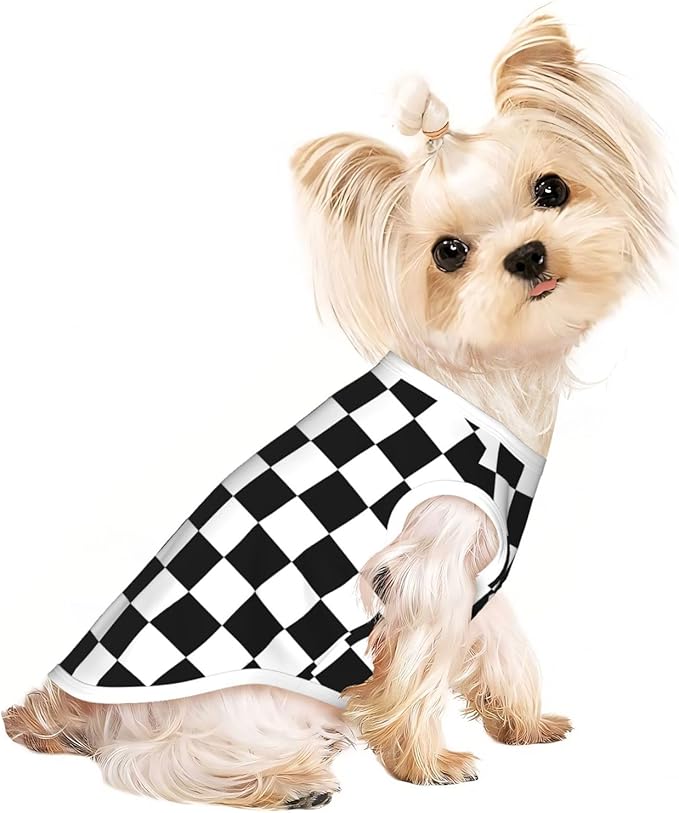 Black and White Checkered Race Flag Dog Shirts Sleeveless Puppy Cotton T-Shirts Breathable Dog Clothes Pet Apparel Tank Top Pullover Doggy Cozy Canine Wear for Small Dogs Cats White Small