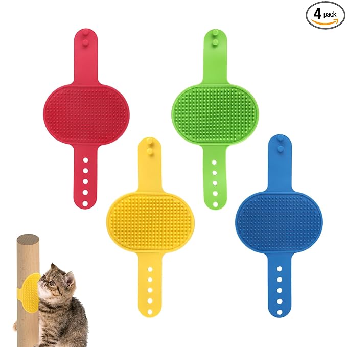 4pcs Cat Self Groomer Brush, Silicone Cat Face Scratcher Wall Corner Brush Adjustable Pet Hair Massage Grooming Combs for 2.09-2.76in Cylinder & Climbing Frames & Table Legs Interactive Indoor Toy