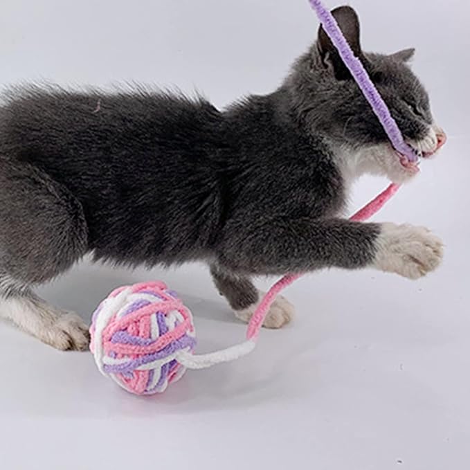 Interactive Cat Ball Toy with Yarn, 1.97 inch, Colorful Chewing Toy for Kitten Training, Indoor Pet Supplies