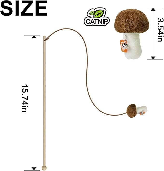 TTcat Cat Wand Toy for Indoor Cats, Wood Cat Stick Toy with Mushroom Catnip Toy,Interactive Cat Toy.