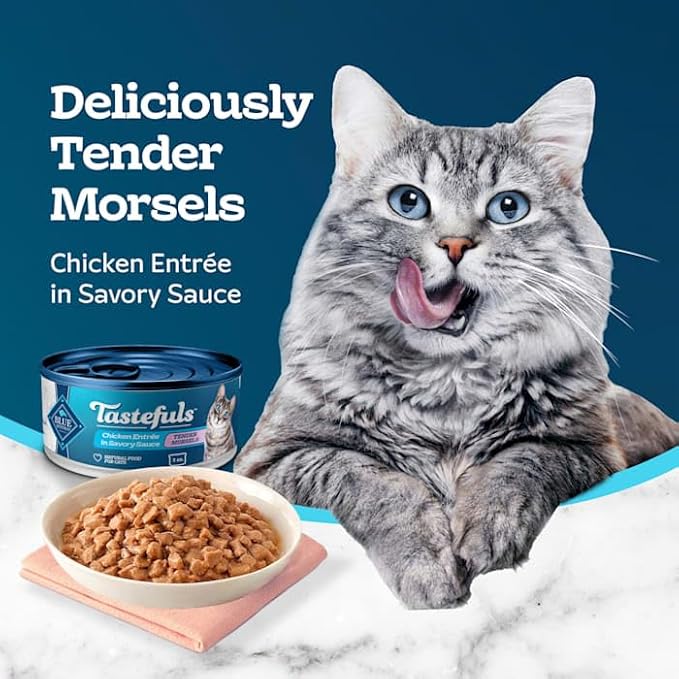 Blue Buffalo Tastefuls Chicken Morsels in Gravy Entrees Natural Wet Food for Adult Cats, 3 oz., Case of 12