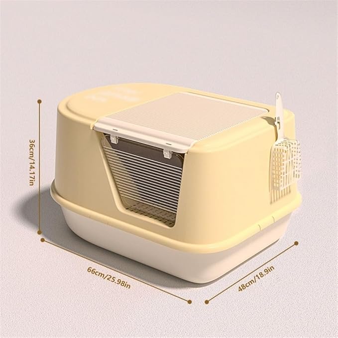 Pet Supplies, Odor-Proof Large Cat Litter Box with Lid & Ma,Leakproof, Easy Clean(Yellow)