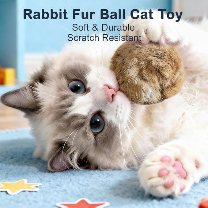 Rabbit Fur Ball Cat Toy, Soft Fluffy Cat Toy Ball, Furry Catnip Toy Ball Washable & Fun to Chase, for Kicks & Games,for Indoor Exercise & Bonding Cats (3 PCS)