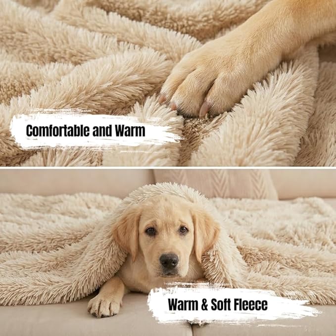 Faux Fur Waterproof Calming Dog Blanket Fluffy Sherpa Pets Blanket for Couch Covers Double-Sided Reversible Cats Bed Cover for Pet(Cream,S-40x28in)