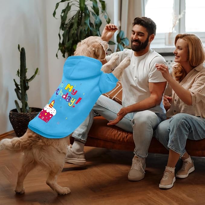 Dog Sweater Dog Hoodie Cold Weather Coat Hooded Sweatshirt for Puppies,Cats, Small Medium Large Dogs (Blue(It's My Birthday), X-Small)