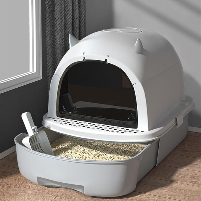 Pet Supplies, Enclosed Cat Litter Box with Scoop,Top Entry, Anti-Splash & Easy Clean(Green)