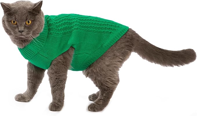 Stretchy Cat Sweater - 17 Colors & 6 Sizes | Snug Winter-Ready Knit for Boy/Girl Cats & Kittens(Dark Green, Large)