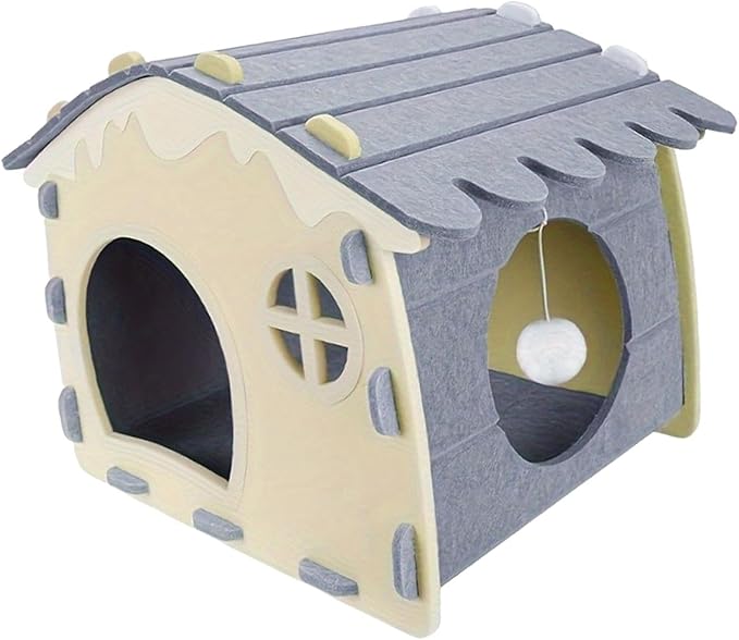 Felt Cat House Sleeping Bed Cozy Hideaway for Small Large Cats Bunny Scratch Resistant Pet Furniture- Grey