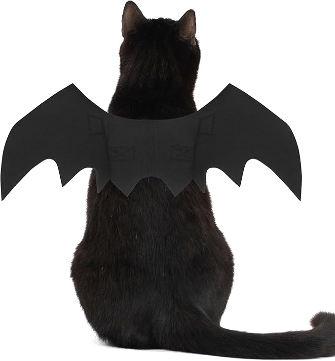 OLANRUN Cat Halloween Costume, Cat Costumes, Small Dog Halloween Costumes - Bat Wing with Pumpkin Bell for Pet Halloween Cosplay Party Dress Up Accessories (Small)