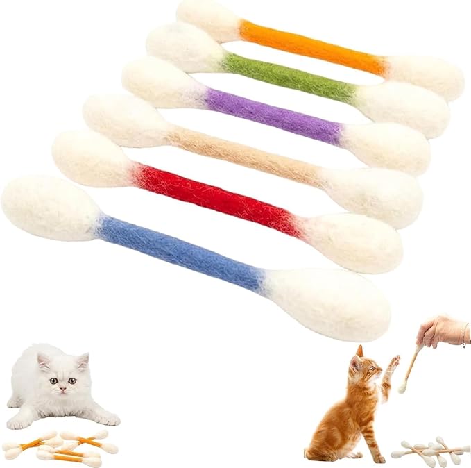Cotton Swabs Cat with Catnip, 6 Pk Giant Kitten Chew Sticks,Interactive Kitty Kick Sticks for Cat Lovers Gift - Sturdy Teething Chew Toy (Mixed Colors)