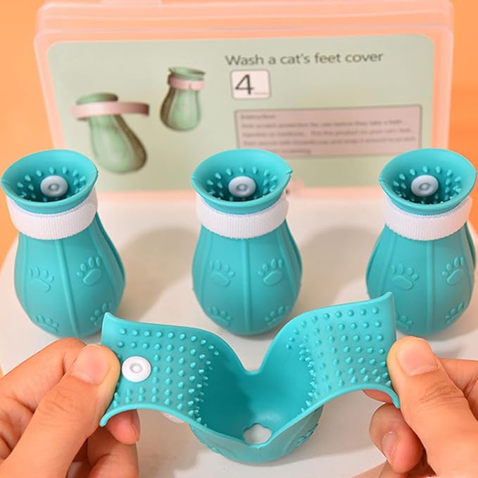 Anti-Scratch Cat Shoes 4 Pack, Pet Supplies Scratch Deterrent Booties, Grooming Accessories Silicone Nail Gloves, Adjustable Claw Cover for Bathing Shaving Checking Treatment (Blue)