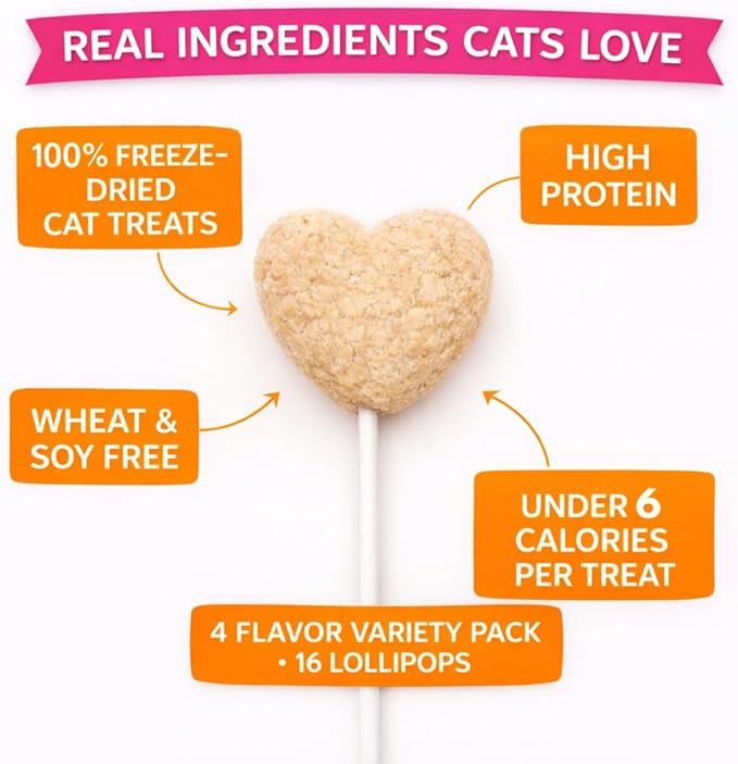Freeze Dried Cat Treats Variety Pack 16 Pops - Catnip Chicken Tuna Salmon High Protein Lickable Treats on Stick for Training Bonding - Cat Snacks No Artificial Flavors Preservatives for Kittens Cats