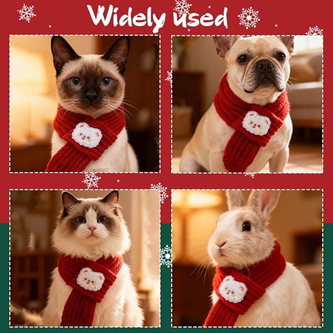 Cat Dog Christmas Knitted Scarf Pet Holiday Accessories for Dogs Cats Neck Warmer Dog Festival Outfit Decor Warm Cat Winter Bandana Puppy Neckerchief Pet Costumes for Dogs Cats Xmas Clothes Apparel