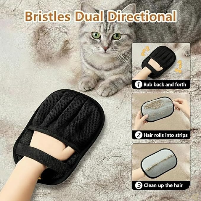2 Pack Pet Hair Remover Gloves, Enhanced Five Finger Static Grooming Mitts for Cats and Dogs, Washable Reusable Fur Removal Tool for Furniture, Clothing, Carpet, Couch and Car Seats