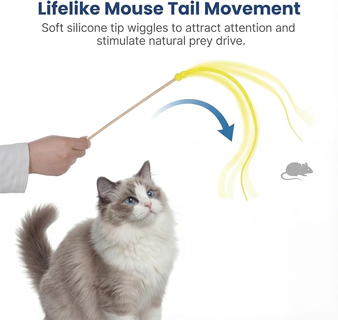 Larrel Silicone Cat Toys Wand, 3 Pcs Cute Colorful Cat Teaser Wand, Lightweight Silicone Cats Wands Toy for Indoor Cats Kittens Chase Exercise