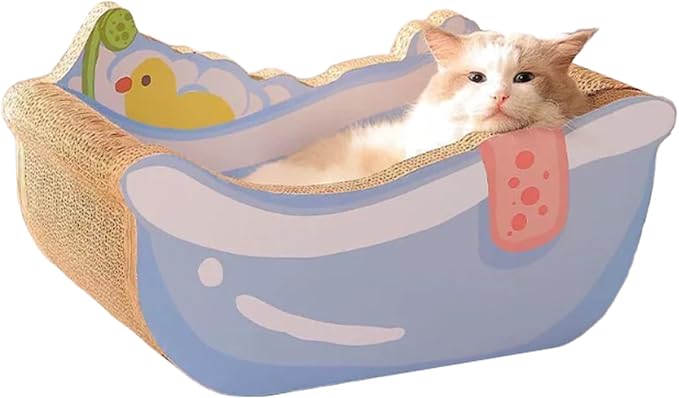 Cat Nest Bed, Cute Bathtub Style Cardboard Lounge, Small Corrugated Paper Cat House with Built in Scratch Board, Play Area for Kitten Puppy Small Dog, Indoor Pet Furniture Living Room Balcony