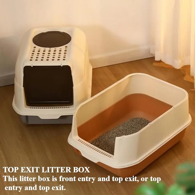 Fully Enclosed Cat Litter Box with Lid - Splash-Proof and Leak-Proof, High Edges, Odorless Design, Easy Installation and Cleaning, 20.5" L X 14.2" W X 13.4" H (Orange)