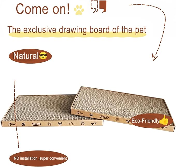 Cardboard Scratcher Pad, Wide Corrugate Cat Scratchers, Cat Scratching, Cat Scratch Pad, Furniture Protectors from Cat Scratching,Double-Sided Design (2PCS)