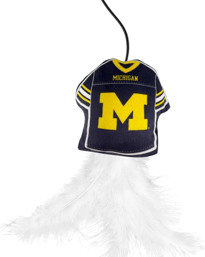 NCAA Michigan Wolverines Team Jersey Wand with CAT NIP, Cat Toy Jersey Shaped Plush Teaser Toy for Cats & Kittens - Interactive Pet Toy for Play & Exercise