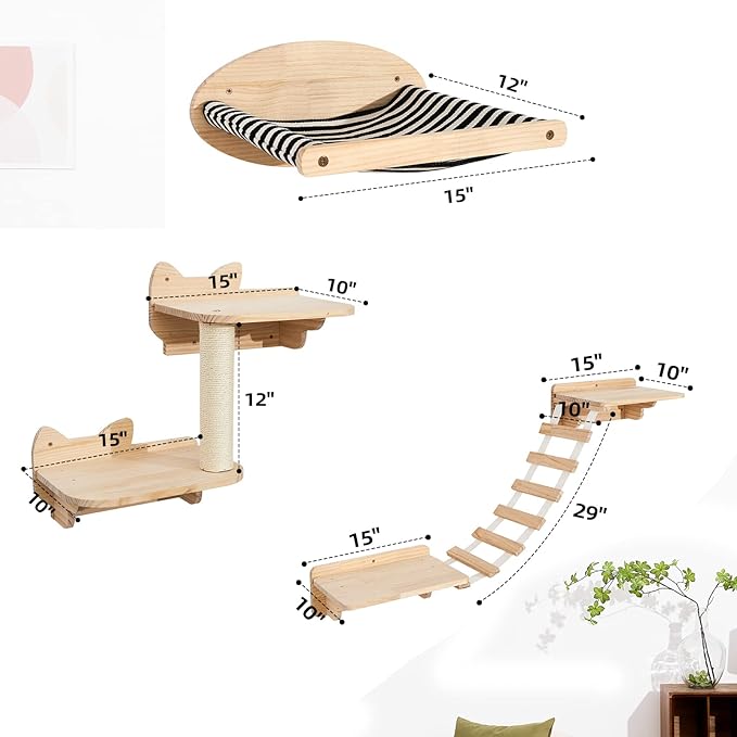 Cat Wall Shelves Scratching Bridge - Wall Mounted Shelves Floating Perches Scratcher Cat Bed Bridge Climber Hanging Stairs Holder for Indoor Cats Exercise
