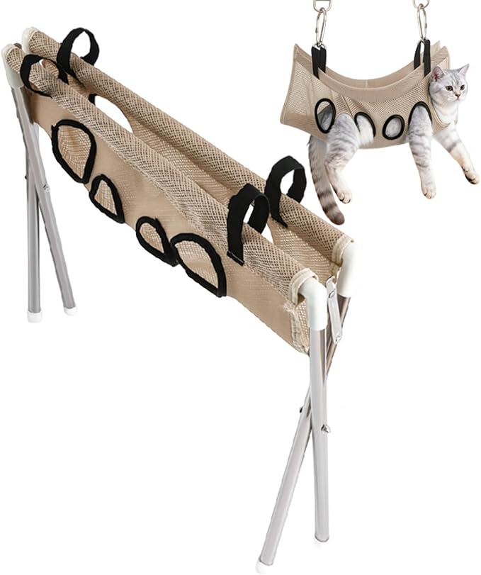 Dog Hammock for Nail Trim - 8-Hole Design Cat Grooming Harness | Puppy Bath Hammock - for Cats Dogs Kitten Puppy Small Medium Large Breed Indoor Home Hair Cutting Ear Cleaning