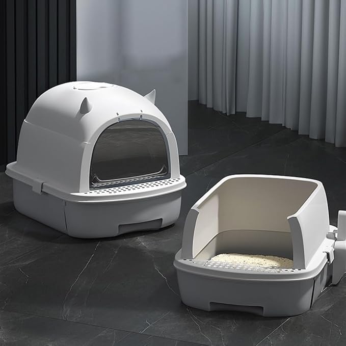 Pet Supplies, Enclosed Cat Litter Box with Scoop,Top Entry, Anti-Splash & Easy Clean(Gray)