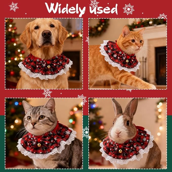 Christmas Dog Bow Ties for Small Medium Large Dogs Cat Bib for Eating Holiday Pet Bandanas for Dogs Scarf and Bow Cat Neck Accessories Xmas Party Pet Bib Costume Outfit Plaid Rabbit Bandana Apparel