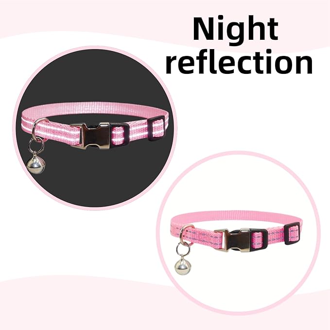 THAIN Cat Collars Reflective, 8 Colors Soft Adjustable Safety Kitten Collars with Bell, Lightweight Woven Polyester for Cats (No Breakaway)