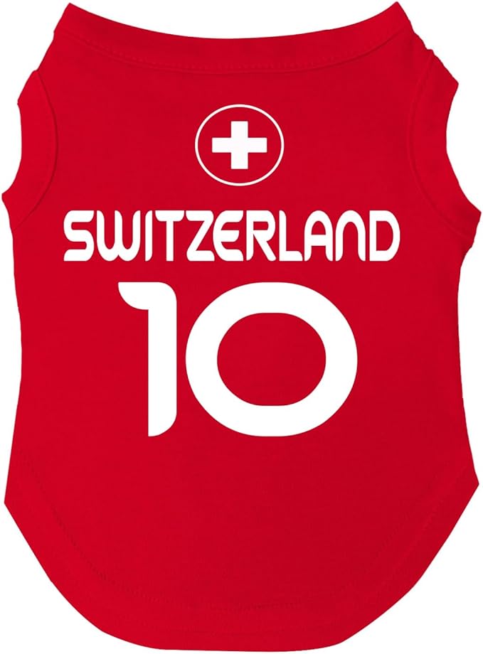 Switzerland Flag Soccer Jersey Style Dog Tee Shirt | Sleeveless Breeds | International Soccer | Game Day |Red, X-Large 1794