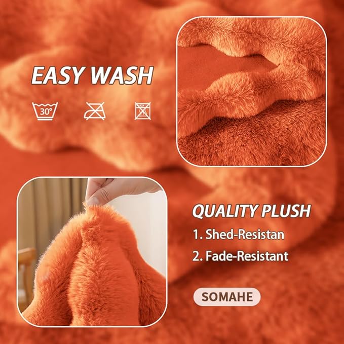 SOMAHE Pet Blanket, Reversible Sherpa & Bubble Fleece Pet Throw, Ultra-Soft Plush for Cats & Small Dogs, Machine Washable, Anti-Static, Warm & Cozy,28"×22" Inch Orange