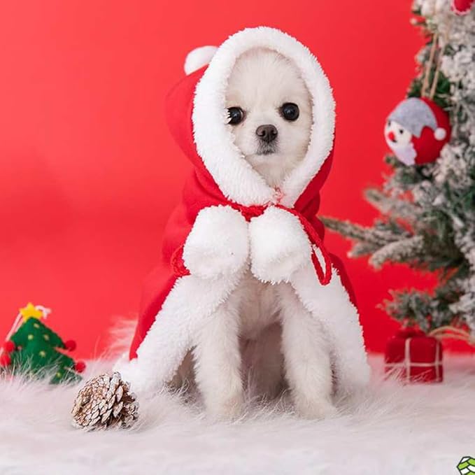 ANIAC Pet Christmas Costume Poncho Cape with Hat Santa Claus Cloak for Cats and Small Dogs Red Christmas Dog Costume Holiday Cat Outfit (Large)…