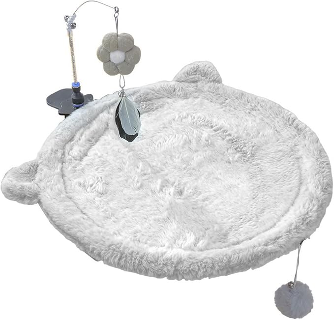 Cat Desk Bed with Interactive Toy, Stable Frame Soft Plush Kitten Hammock & Desk Mounted Perch, Cat Table Bed for Home Office, Modern Fashionable Pet Furniture, Support 12kg