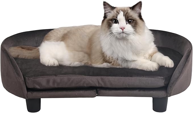 Getifun Cat Sofa Bed, Velvet Pet Couch Chair with Removeable & Washable Cushion for Small Dogs Cats (Brown)