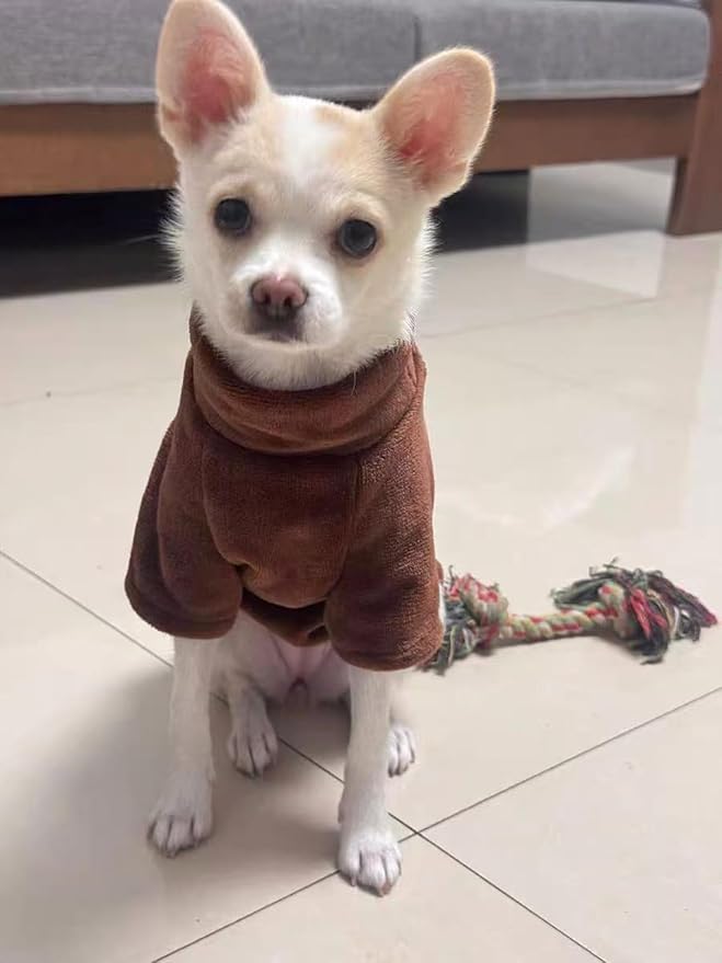 Sphynx Cat Clothes Winter Turtleneck Soft Coral Fleece Cat Clothes Thicken Warm Pajamas Coat for Hairless Cats and Small Cat Apparel with Sleeves (Brown Coffee, L (6-9.3lbs)