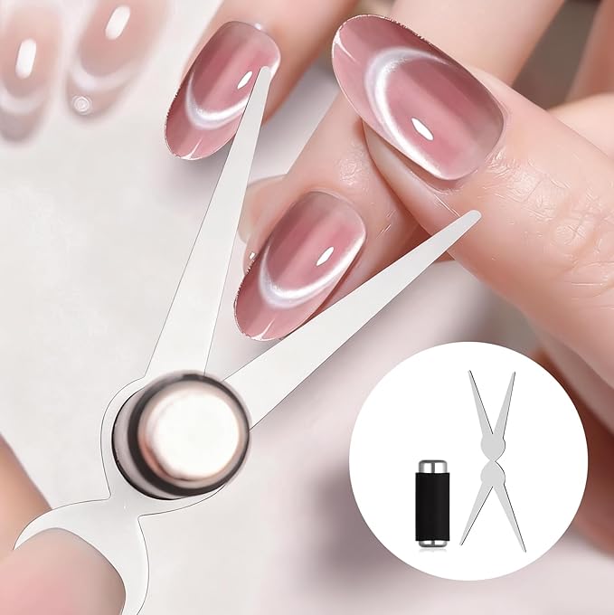 4Pcs Cat Eye Magnet Set, Scissor-shaped Nail Magnet Tool, 2 in 1 Cat Eye Nail Magnet for French Effect, Cat Eye Gel Nail Polish Magnet for Nail Art DIY Home, Studio, Salon